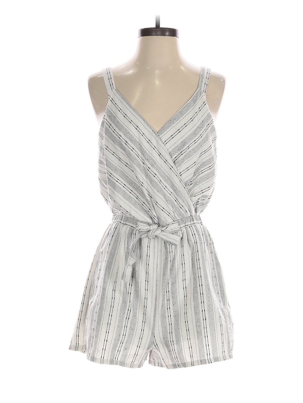 Sugarlips Black & White Striped Sleeveless Romper with Tie Waist